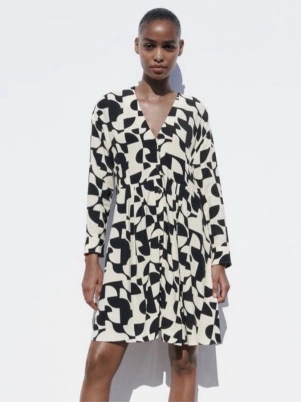Zara Black and White Mari Geometric button front Mini Dress